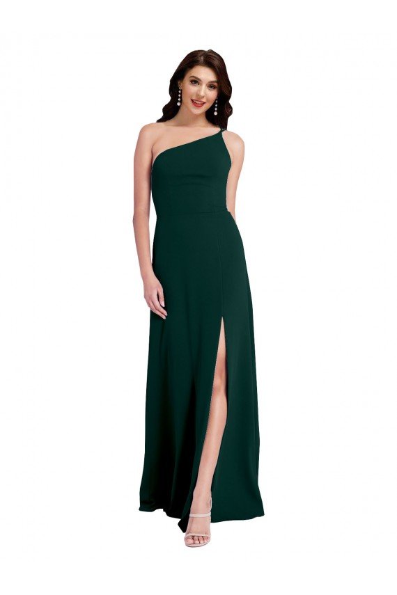 Sydney A-Line Slim One Shoulder Formal Crepe Bridesmaid Dress / Prom Dress with Asymmetrical Straps and Side Slit