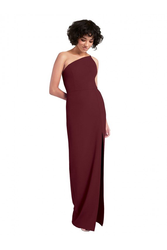 Sleek One Shoulder Long Formal Crepe Bridesmaid Dress / Prom Dress with Daring Slit
