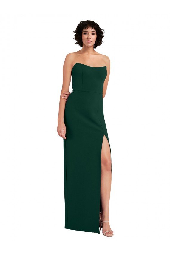 Sydney Scooped Strapless Neckline Formal Crepe Bridesmaid Dress / Prom Dress with Side Slit
