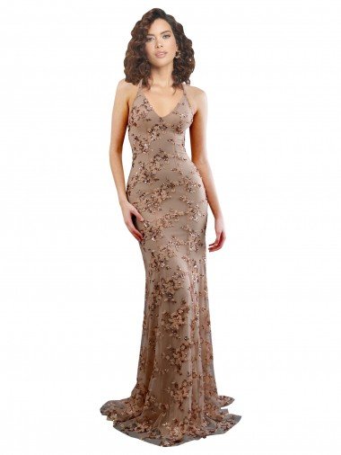 Shop Floral Patterned Backless V-Neckline Sequin Formal Bridesmaid Dress / Prom Dress Sydney