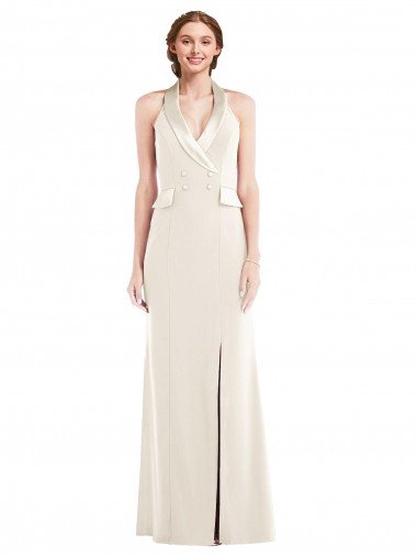 Sydney Halter Tuxedo Maxi Bridesmaid Dress / Prom Dress with Front Slit