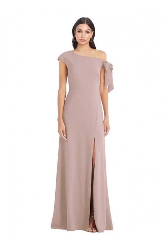 Sydney Off the Shoulder Tie Detail Maxi Formal Crepe Bridesmaid Dress / Prom Dress with Front Slit