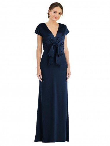 Sydney Soft Bow Blouson Bodice Trumpet Formal Crepe Bridesmaid Dress / Prom Dress
