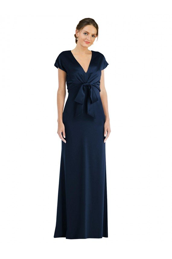 Sydney Soft Bow Blouson Bodice Trumpet Formal Crepe Bridesmaid Dress / Prom Dress