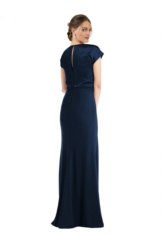 Sydney Soft Bow Blouson Bodice Trumpet Formal Crepe Bridesmaid Dress / Prom Dress