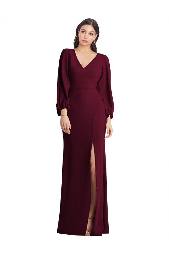 Sydney Long Puff Sleeve V-Neck Trumpet Bridesmaid Maxi Dress