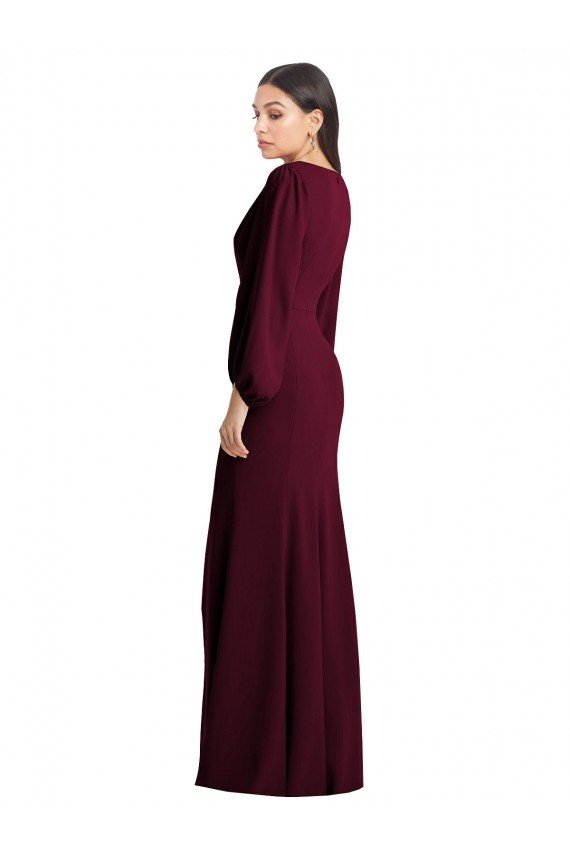 Sydney Long Puff Sleeve V-Neck Trumpet Bridesmaid Maxi Dress