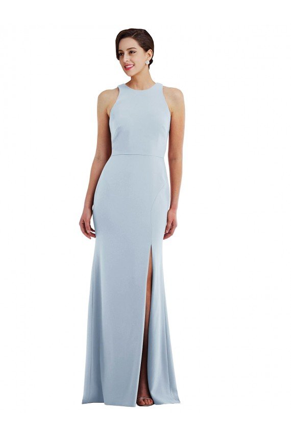Sydney Cutout Open Back Halter Maxi Formal Crepe Bridesmaid Dress / Prom Dress with Scarf Tie
