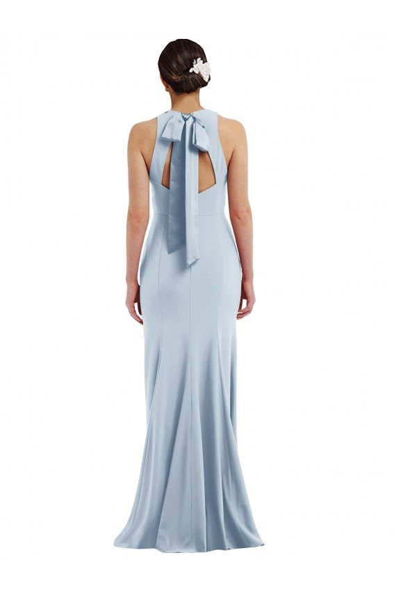Sydney Cutout Open Back Halter Maxi Formal Crepe Bridesmaid Dress / Prom Dress with Scarf Tie
