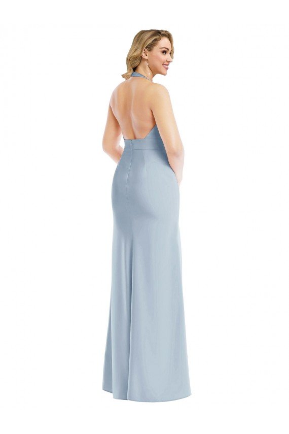 Sydney Plunge Neck Halter Backless Trumpet Bridesmaid Dress / Prom Dress with Front Slit