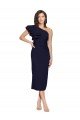 Sydney Ruched Midi Length Short Cocktail Formal Crepe Bridesmaid Dress / Prom Dress with Shoulder Ruffles