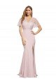 Sydney Crepe Long Sweetheart Neckline Formal Bridesmaid Dress / Prom Dress with Tulle Overlay Shoulders