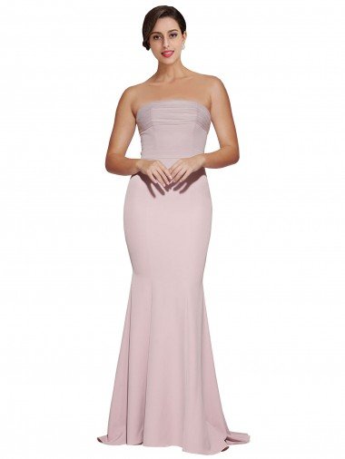 Sydney Straight Neck Long Strapless Formal Crepe Bridesmaid Dress / Prom Dress with Soft Tulle Overlay and Small Train