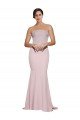 Sydney Straight Neck Long Strapless Formal Crepe Bridesmaid Dress / Prom Dress with Soft Tulle Overlay and Small Train