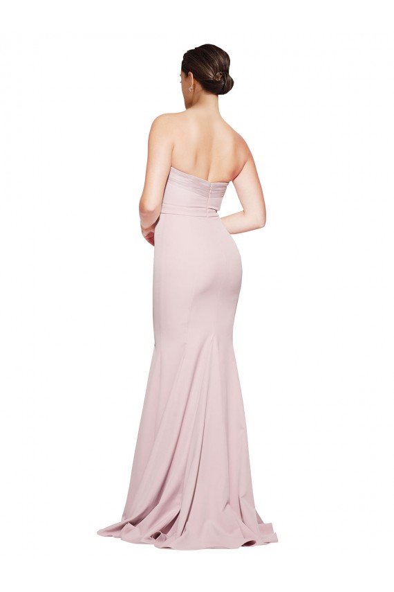 Sydney Straight Neck Long Strapless Formal Crepe Bridesmaid Dress / Prom Dress with Soft Tulle Overlay and Small Train