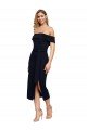 Sydney Fitted Short Cocktail Midi Length Off the Shoulder Formal Crepe Bridesmaid Dress / Prom Dress with Side Split and Waist Tie