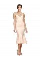 Midi Cocktail Length V-Neckline Crepe Bridesmaid Dress / Prom Dress with Thin Straps and Fulted Skirt