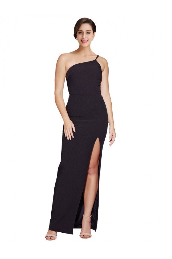 Sydney Long Floor Length Formal Crepe Bridesmaid Dress / Prom Dress with Side Split and One Strap