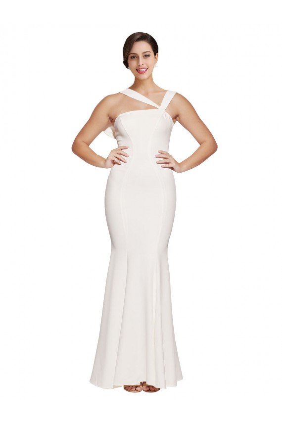 Sydney Full Length Square Neck Formal Crepe Bridesmaid Dress / Prom Dress with Asymmetrical Straps and Bow Back
