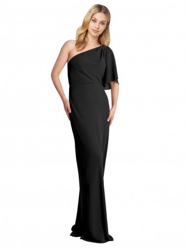 Sydney Pleated One Shoulder Flutter Sleeves Slim Formal Crepe Bridesmaid Dress / Prom Dress