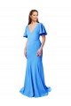 Sydney Short Sleeves Long V-Neck Crepe Bridesmaid Dress / Prom Dress with V-Back