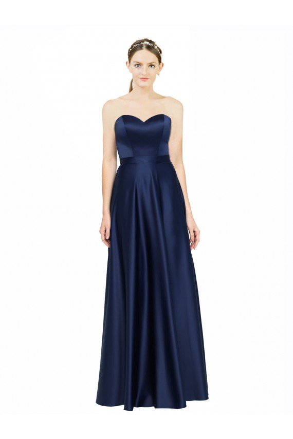 Sydney Floor Length Sweetheart Neckline Formal Stretch Satin Bridesmaid Dress with Belt