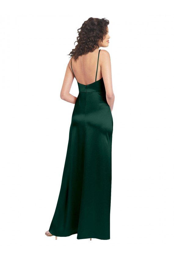 Sydney Long Slim Scoop Neck Formal Stretch Satin Bridesmaid Dress / Prom Dress with Open Back