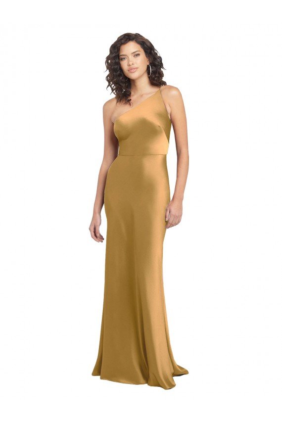 Sydney One Shoulder Long Floor Length Formal Stretch Satin Slip Bridesmaid Dress / Prom Dress