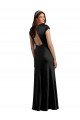 Sydney Plunging V-Neck Cap Cleeves Long Formal Stretch Satin Bridesmaid Dress / Prom Dress with Keyhole Back