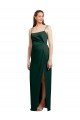 Sydney Sleek Straight Neckline Long Wrap Formal Stretch Satin Bridesmaid Dress / Prom Dress with Angled Pleats