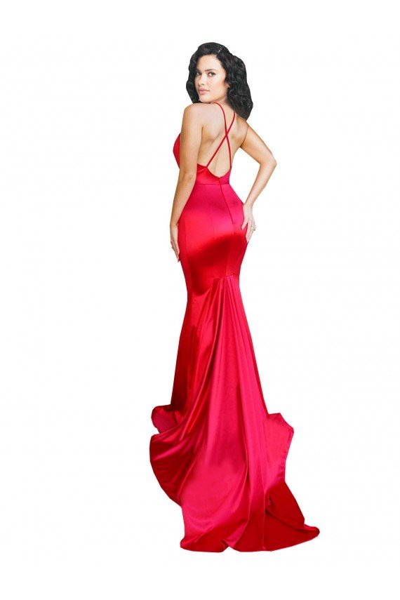 Sydney Mermaid Open Back Long Formal Stretch Satin Bridesmaid Dress / Prom Dress with High Slit