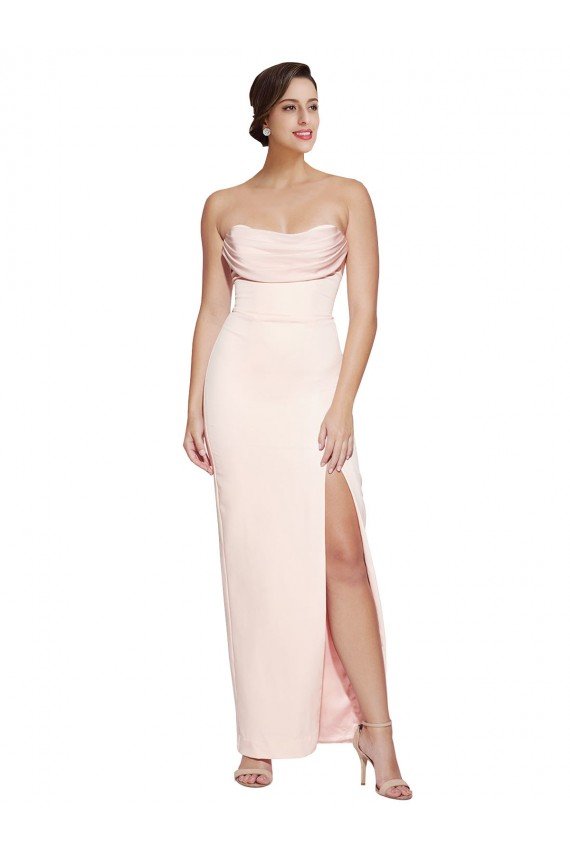 Sydney Cowl Neck Strapless Formal Stretch Satin Bridesmaid Dress / Prom Dress with High Split