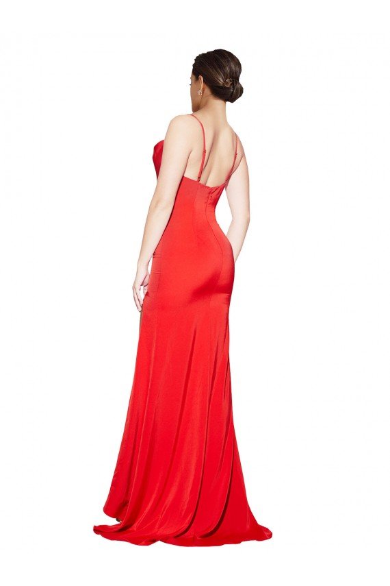Sydney Low Back Cowl Neck Formal Stretch Satin Bridesmaid Dress / Prom Dress with High Side Slit