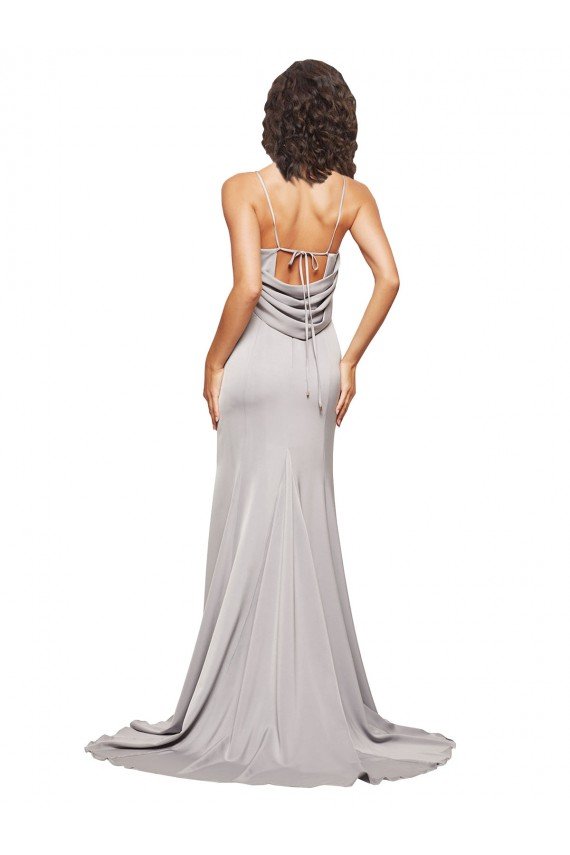 Sydney High Neck Low Back Long Full Length Formal Stretch Satin Bridesmaid Dress / Prom Dress