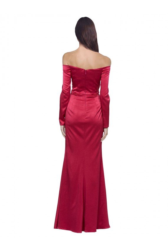 Sydney Long Sleeves Off the Shoulder Formal Stretch Satin Bridesmaid Dress / Prom Dress with High Side Split