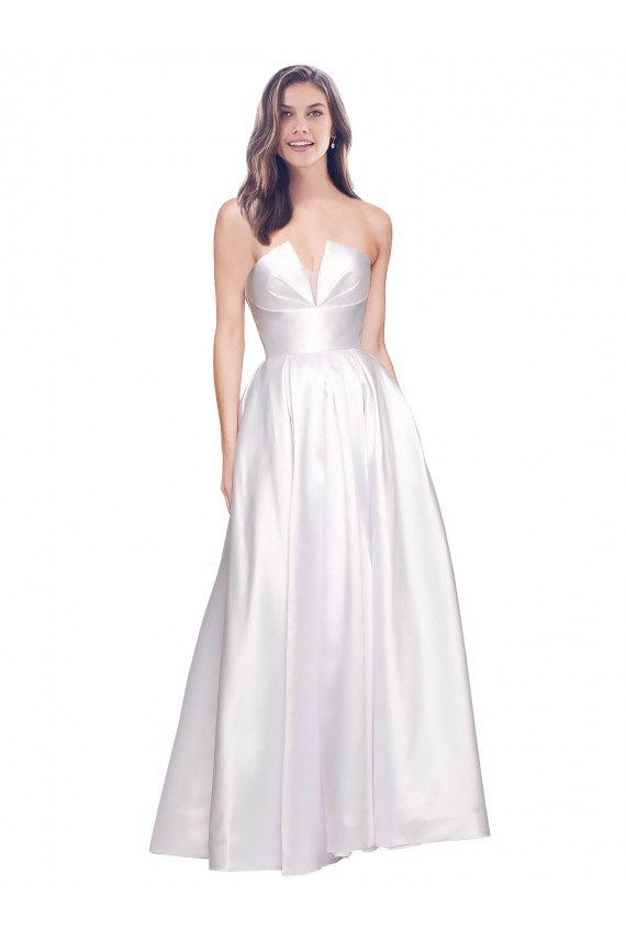 Sydney Full Length Strapless V-Cutout Formal Stretch Satin Bridesmaid Dress / Prom Dress