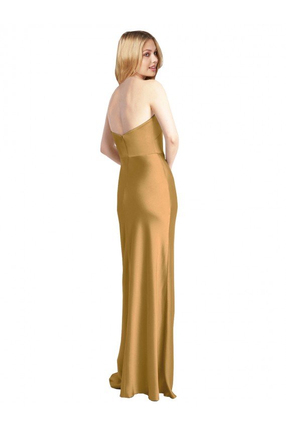 Sydney Sleek Strapless Long A-Line Formal Stretch Satin Bridesmaid Dress / Prom Dress
