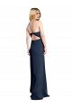 Sydney Halter Neckline Long Formal Stretch Satin Bridesmaid Dress / Prom Dress with Strappy Back and Side Slit