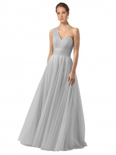 Sydney Floor Length Tulle Bridesmaid Dress with Shirred One Shoulder Bodice