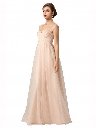 Shop Illusion Sleeves Tulle Bridesmaid Dress with Shirred Bodice and Sweetheart Neckline Sydney