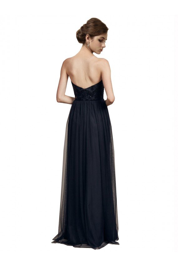 Sydney Strapless Sequined Lace Long Bridesmaid Dress with Pleats