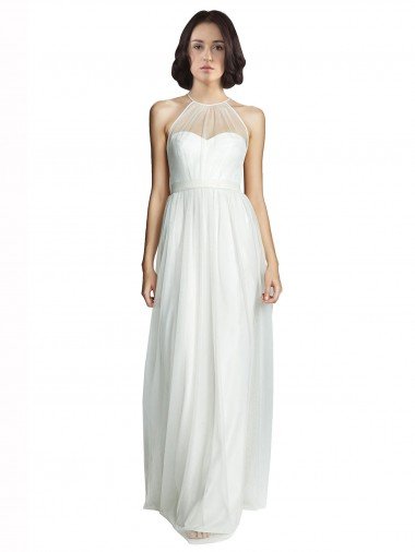 Sydney High Neckline Long Tulle Bridesmaid Dress with Illusion Front
