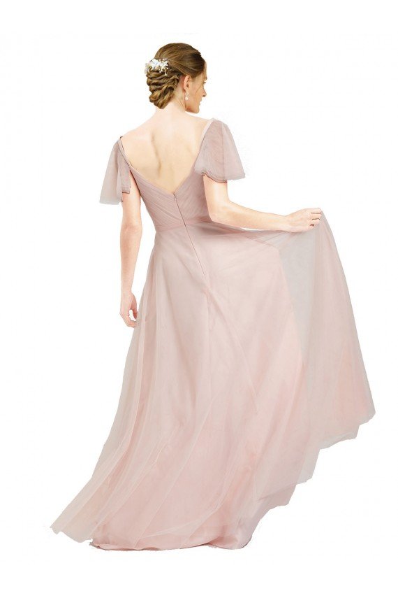 Sydney Long V-Neck Flutter Sleeves Tulle Bridesmaid Dress