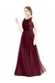 Sydney Sleeveless Boat Neck Long Pearl Tulle Bridesmaid Dress with Keyhole Back