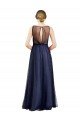 Sydney Sleeveless Boat Neck Long Pearl Tulle Bridesmaid Dress with Keyhole Back