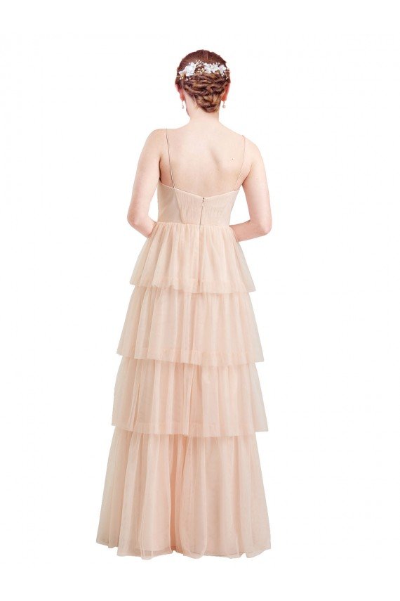 V-Neck A-Line Layered Long Tulle Bridesmaid Dress