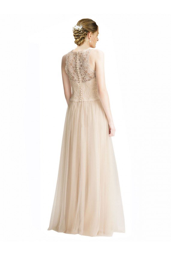 Full Length Tulle Bridesmaid Dress with Corded Lace Over Sweetheart Neckline