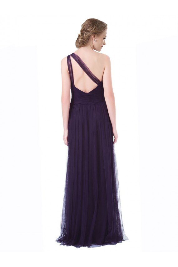 Sydney One Shoulder Long Tulle Bridesmaid Gown with Sheer Netting Strap