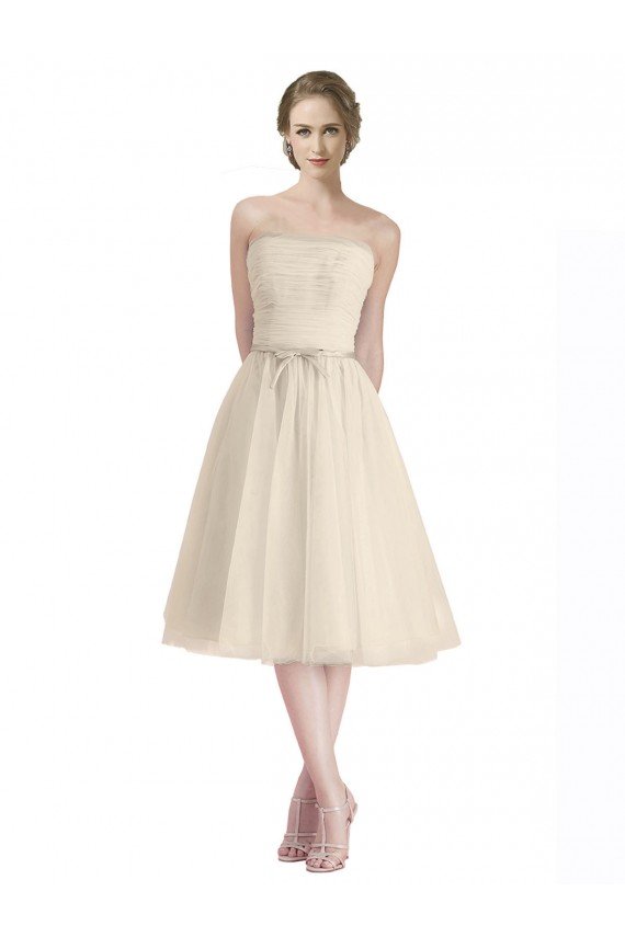 Strapless Short Cocktail Length Tulle Cocktail Bridesmaid Dress with Pleats