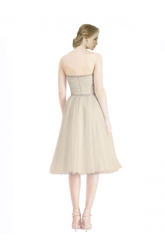 Strapless Short Cocktail Length Tulle Cocktail Bridesmaid Dress with Pleats